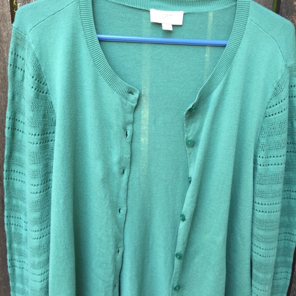 Loft Open Weave Sleeves Button Down Sweater Sz L - Picture 6 of 9